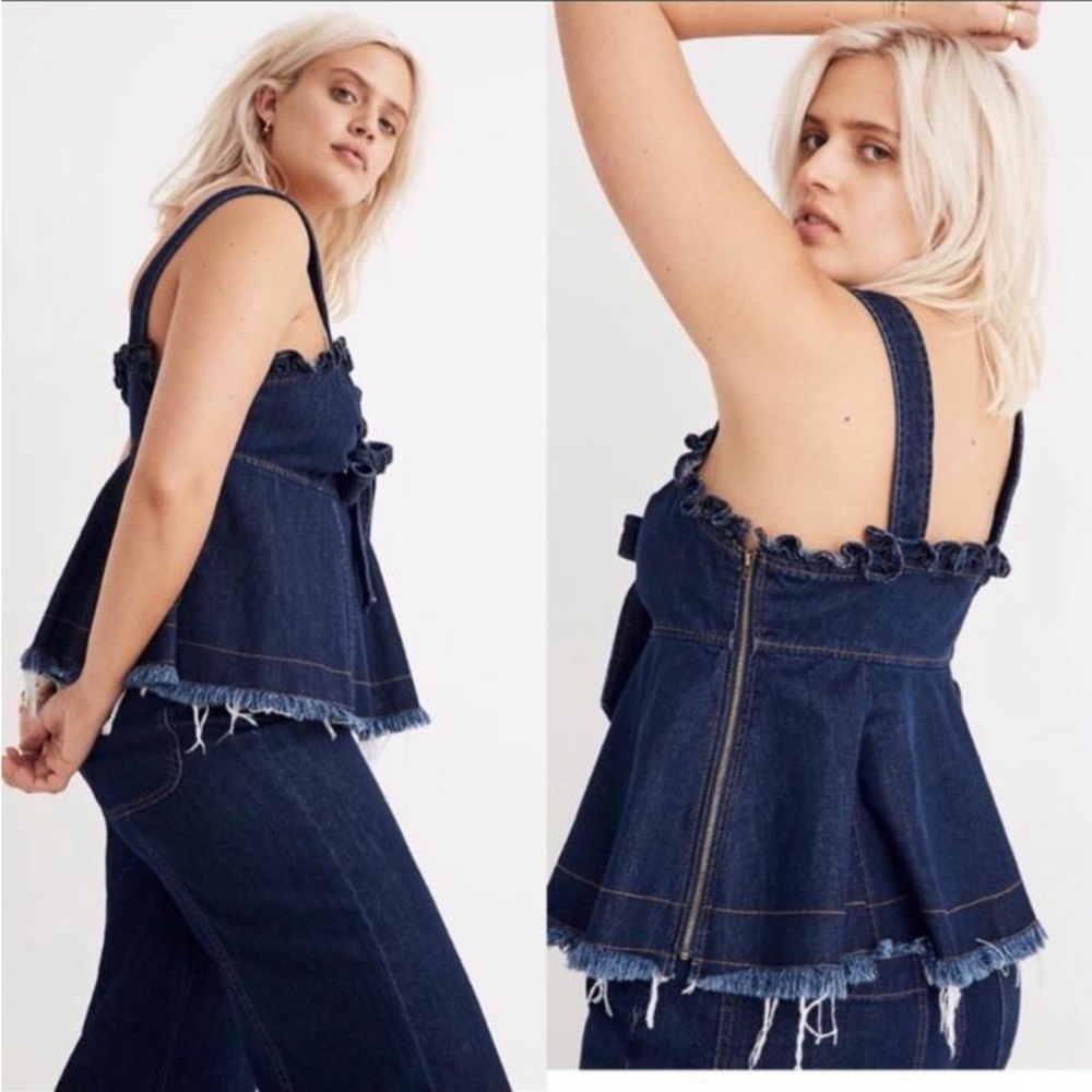 Madewell x Karen Walker Raw-Edged Dark Wash Denim Trianon Top Sz 20